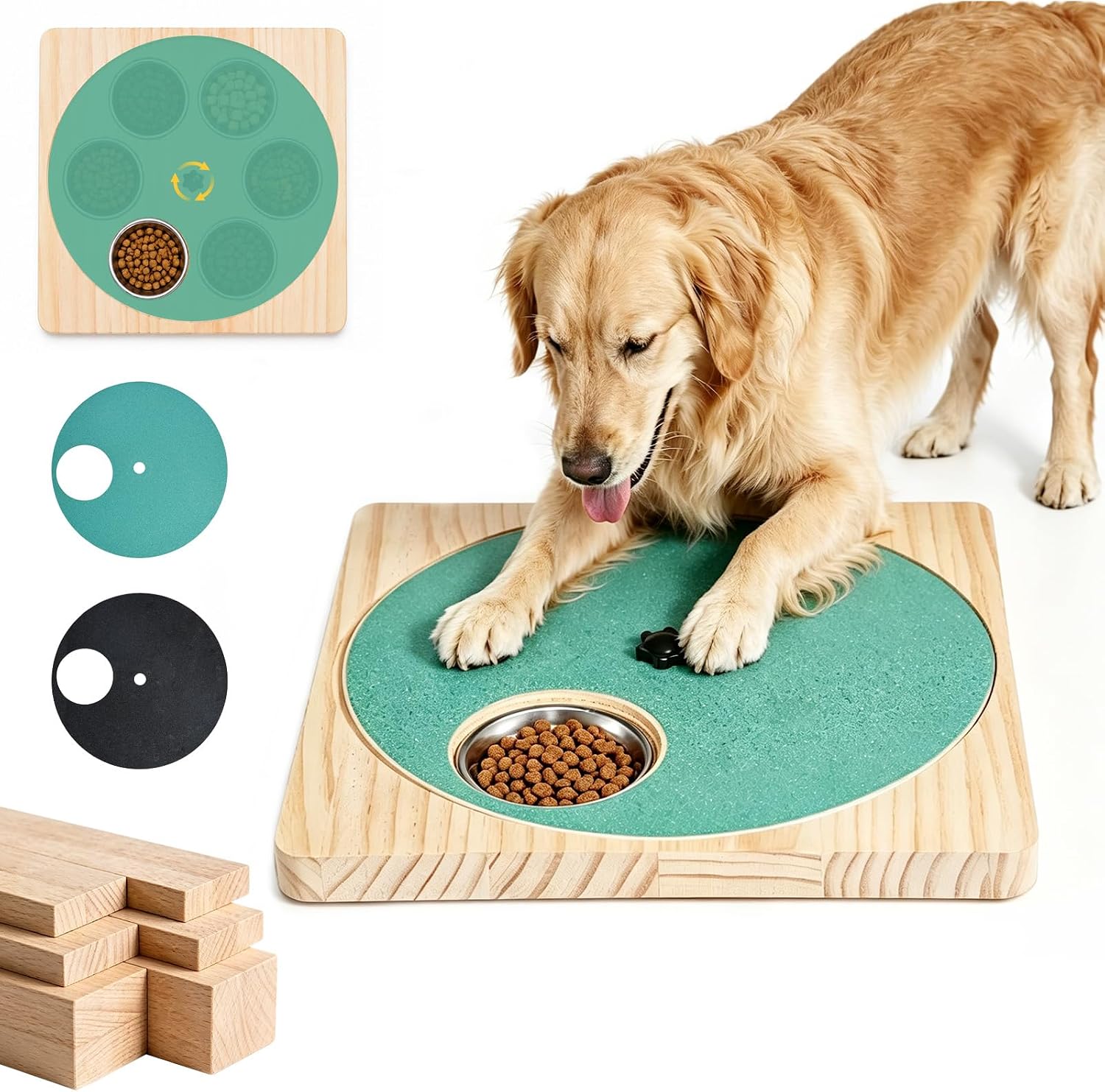 Wooden Interactive Dog Nail Scratch Board - Adjustable Resistance Rotating Style with Stainless Steel Treat Bowls for Stress-Free Paw Care