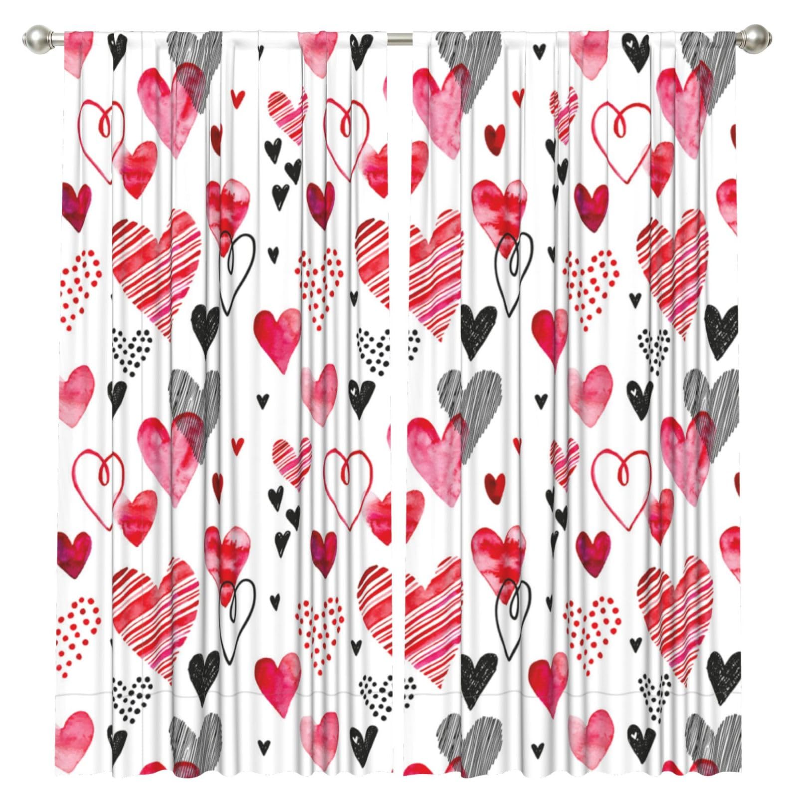 InOmak Heart Shapes, 2 Panels Window Curtains 52 x 84 Inch Blackout Curtains for Living Room Bedroom
