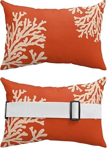 Miniatura 2 de Ocean Coral Outdoor Beach Chair Pillow Headrest for Chaise Lounge Chair, Waterproof Recliner Head Pillow with Inserts & Elastic Straps 11x16(1 PCS)