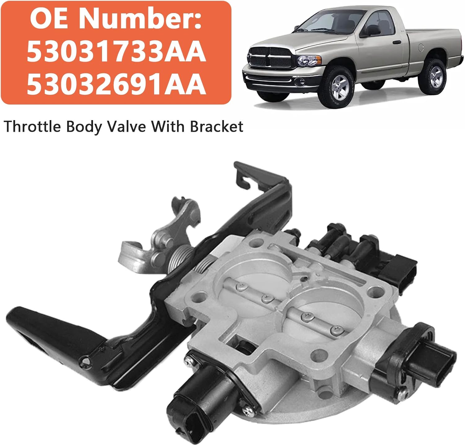Throttle Body 53031733AA for Dodge Dakota/Durango/Ram Van 8 Cyl 5.2L, 8 Cyl 5.9L 1998-2003, Ram 1500/Wagon 8 Cyl 5.2L, 8 Cyl 5.9L 1999-2002, Ram 2500/3500 8 Cyl 5.9L 1999-2001