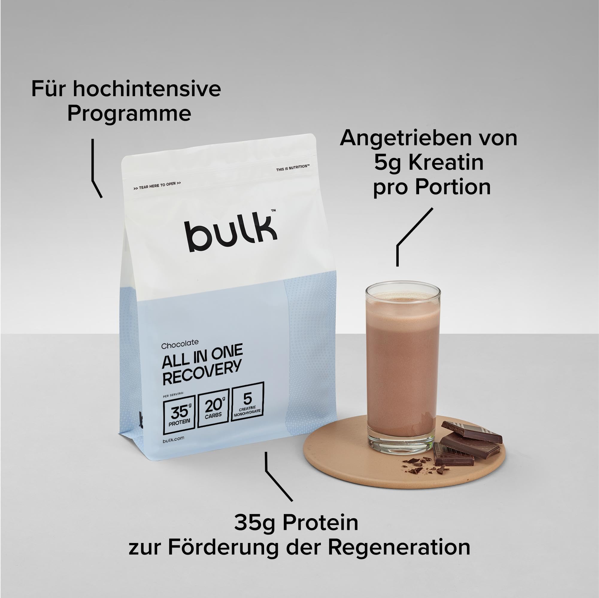Bulk All in One, Protein-Shake mit Kreatin, Glutamin-Peptiden, Leucin, Maltodextrin, Protein Pulver, Eiweißpulver, Schokolade, 2,5 kg