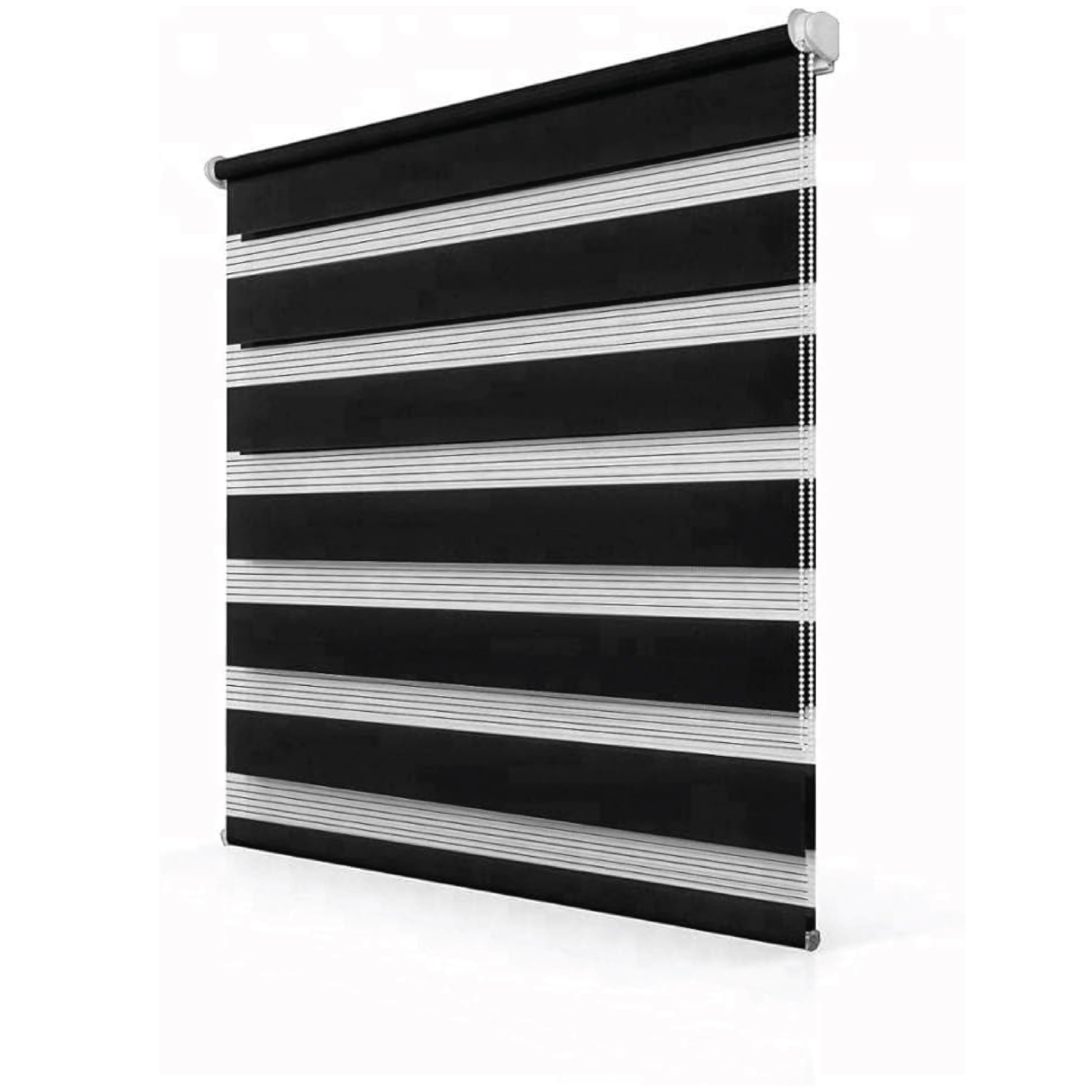 Ruby Deals Zebra Blinds Day & Night Roller Blind – Dual Layer Fabric Window Blinds, Light Filtering, No Drill or Drill Fit Blinds Curtains for Windows and Doors, (Black W49 x H210 cm) — image 1