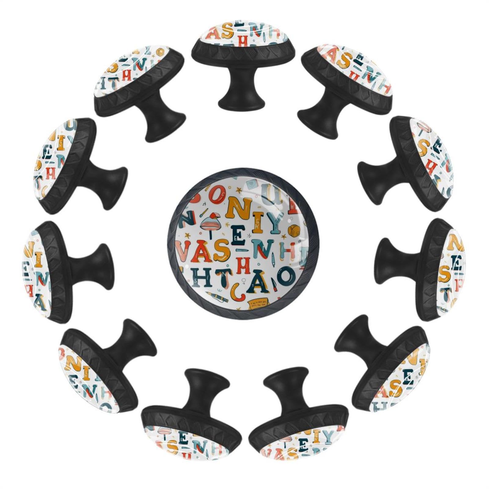 Boutons de tiroir alphabet en verre de cristal pour armoire et cuisine x12