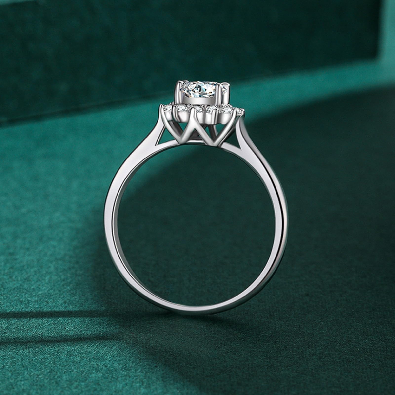Anillo de oro real para mujer, anillo de boda con 1 ct Moissanite Halo, anillo de compromiso de oro blanco para mujer
