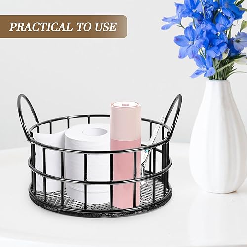 Miniatura 8 de MAGICLULU Cesta redonda de almacenamiento de alambre para escritorio, organizador de maquillaje, pequeña canasta de hierro con asa para el hogar,