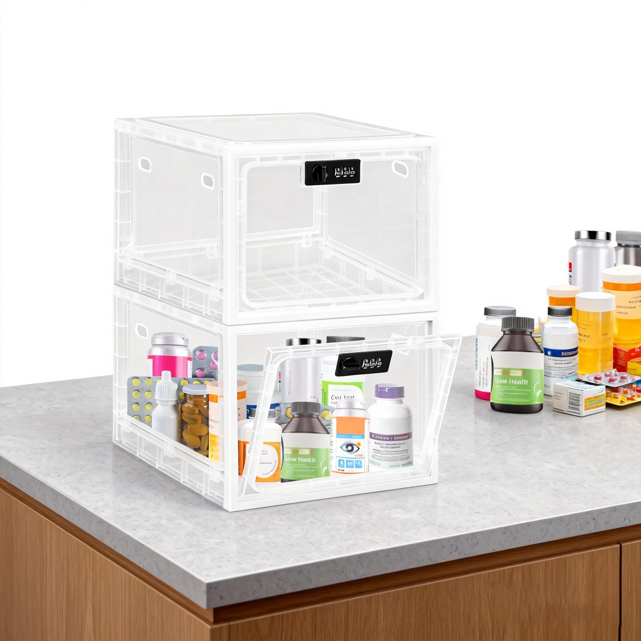 Gemaxvoled Abschließbare Box– Transparente Medikamentenbox zur Kindersicherung, Handy-Sperre & Snack-Kontrolle – BPA-freies Material, 12,6 Liter Fassungsvermögen, stapelbar & belüftet