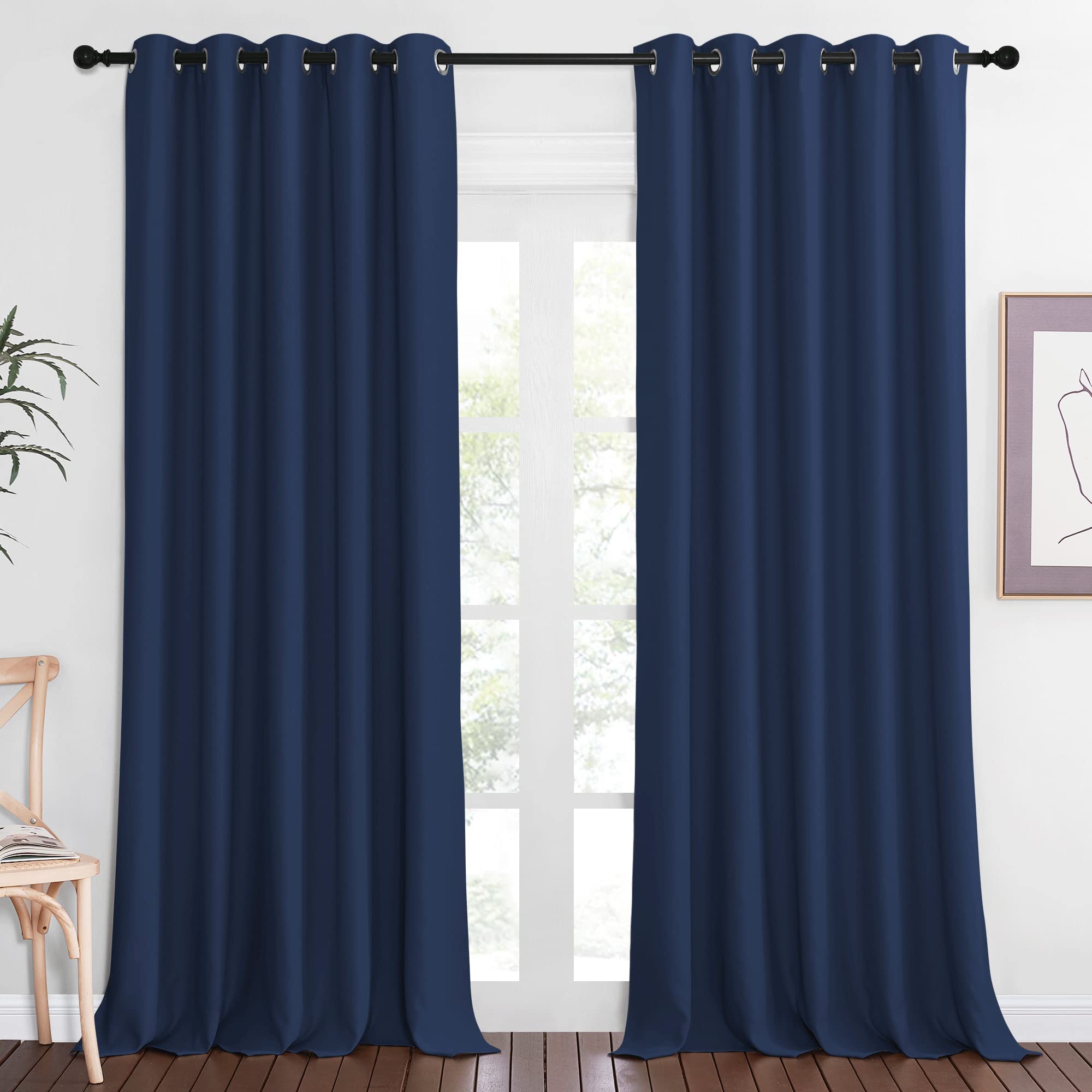 NICETOWN Blackout 110 inch Sliding Door Curtain, Grommet Thermal Insulated Room Darkening Window Treatment Divider for Bedroom/Living Room, Navy, W66