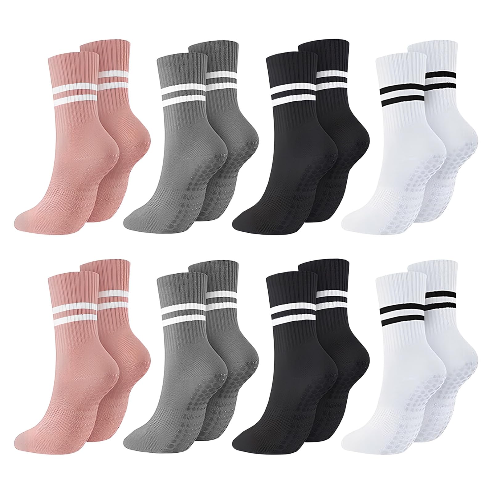 Hommova Unisex Multicolor 8 Pairs Pilates Grip Socks, Mid Calf Reformer Pilates Socks For Women Men, Non Slip Grippy Socks