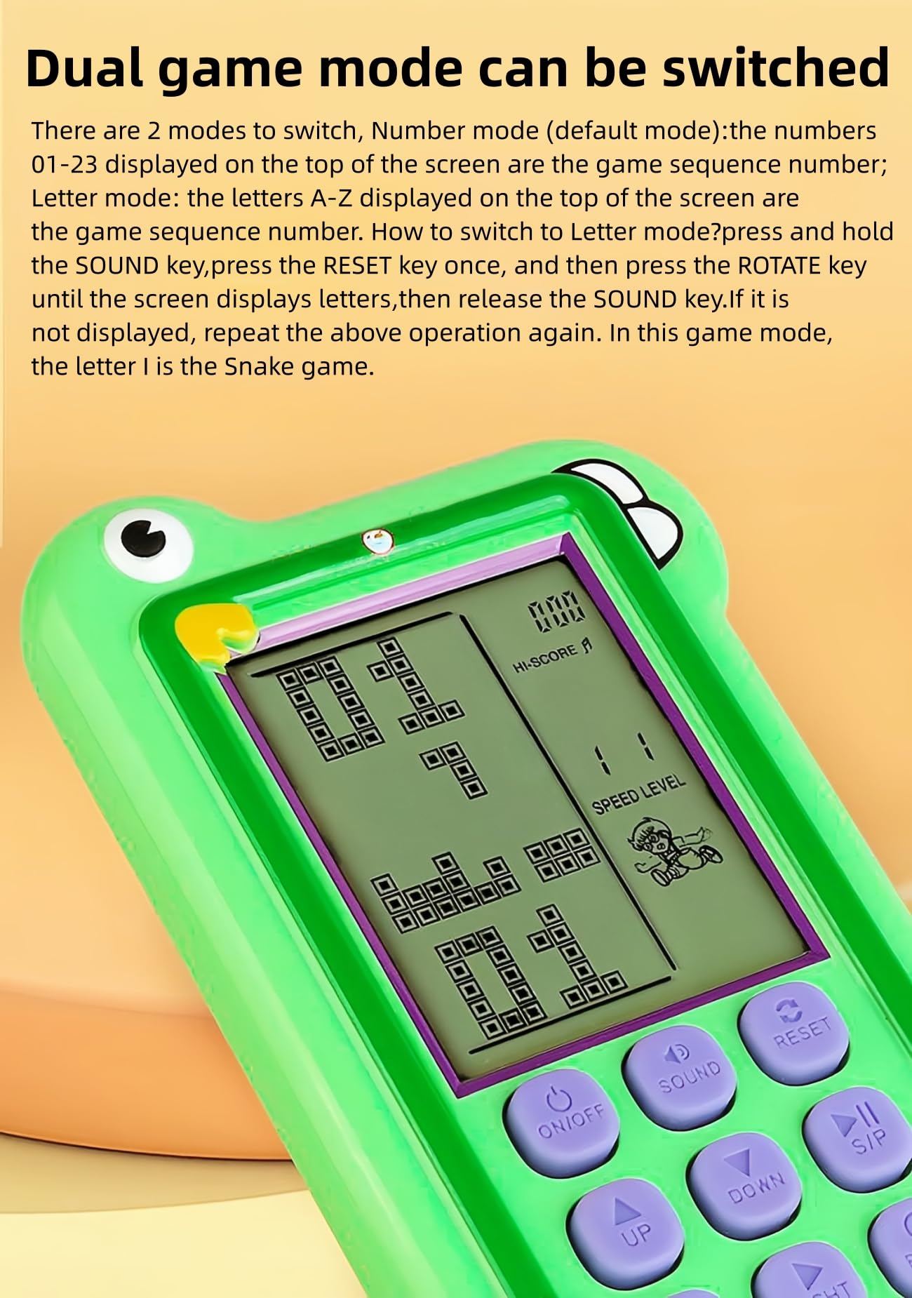 HLF Bloquer la Console de Jeu Mode de Jeu Double 23/26 Jeu de Briques Boutons en Silicone Alimenté par Une Batterie au Lithium Rechargeable/AA Jouet Portatif Rétro Cadeaux Enfants/Adolescents (Khaki)
