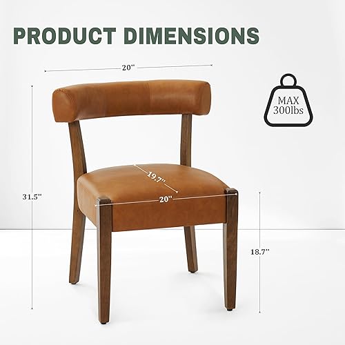 Miniatura 6 de Juego de 2 sillas de comedor de piel sintética tapizadas para cocina y comedor, sillas de comedor modernas de mediados de siglo, respaldo bajo,