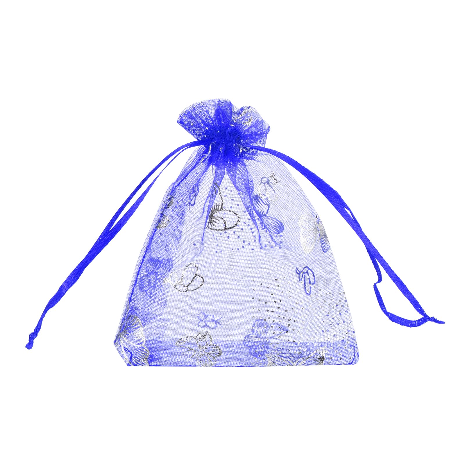 sourcing map Organza Bag 10 x 12cm, Sheer Butterfly Mesh Bags Drawstring Gift Bags Bulk Party Favor Bag Jewelry Pouches for Wedding Candy Valentines (Bright Blue-Silver, Pack of 100)