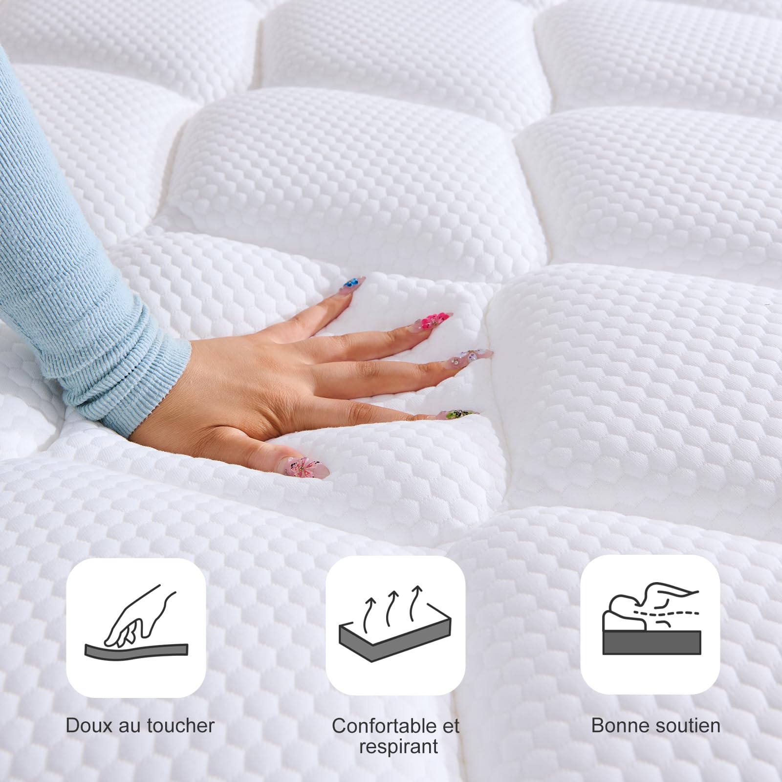 Twirest Matelas 140x190x22 cm Matelas Hybride en Mousse à mémoire de Forme à Ressorts ensachés,Durable et Doux pour la Peau, Durable et Respirant (140x190x22)