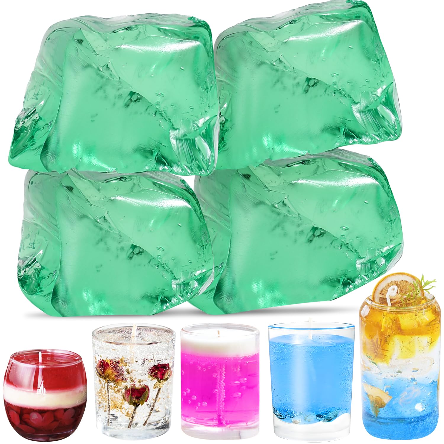 Kit bougies gelée 400g avec 20 mèches et autocollants verts pour création DIY