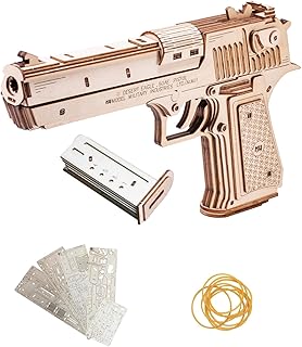 MU 3D Puzzle for Adults Desert Eagle Wood Rubber Band Gun Defender Building, Toy Gun Wooden Puzzles Metal Model Kits, Handgun DIY Kits Cool Gadgets for Men Hobbies Birthday Gifts