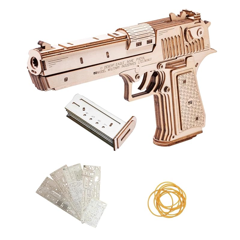 MU 3D Wooden Puzzle for Adults Model kit Building Wood Desert Eagle, Toy Wooden Puzzles Gun, DIY Kits for Men Gifts Birthday Collectible Hobbies Kit