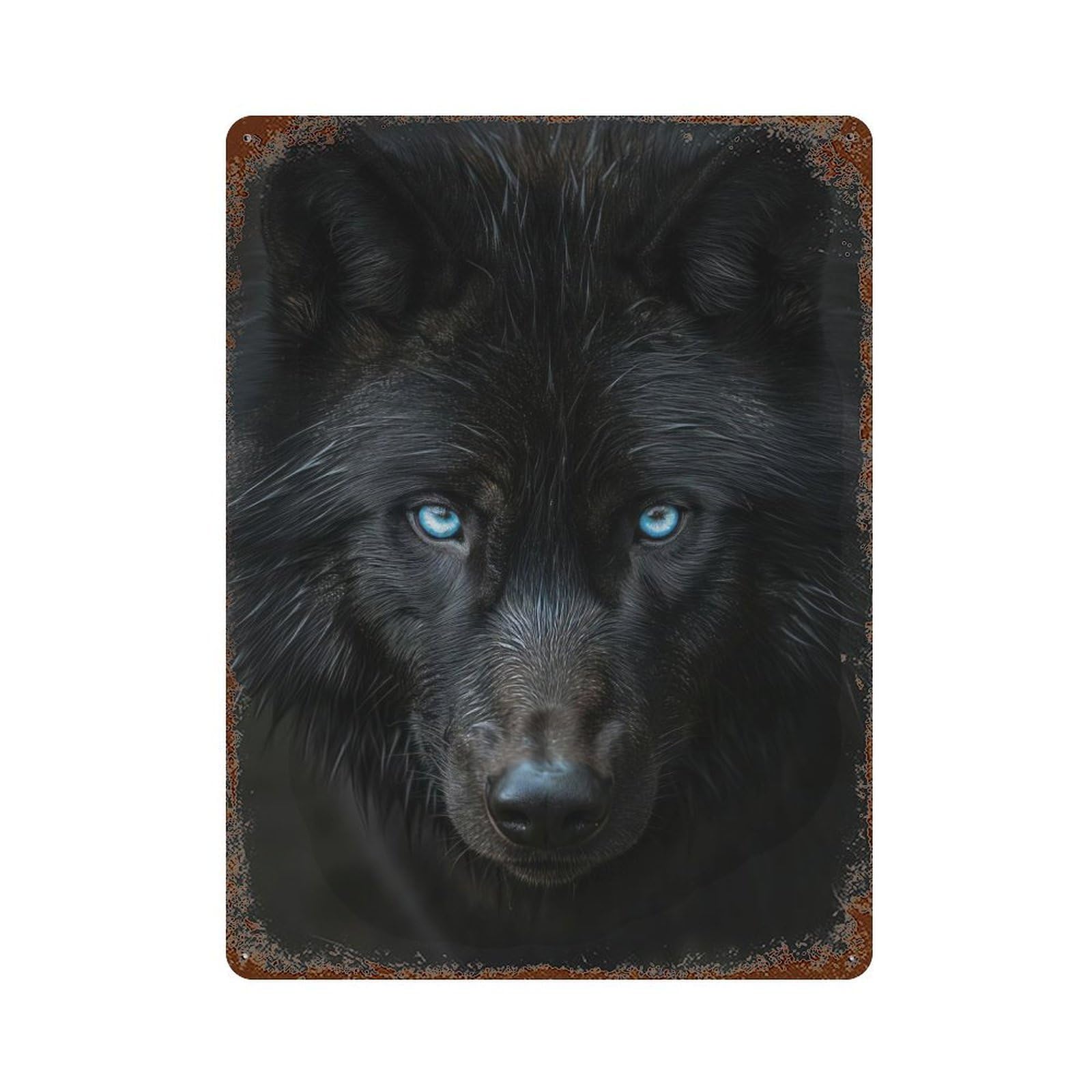Rust Effect Black Wolf Portrait Vintage Rust Metal Sign 15.7"x11.8", Farmhouse Wall Decor for Basement, Hobby Room And Garage Decor