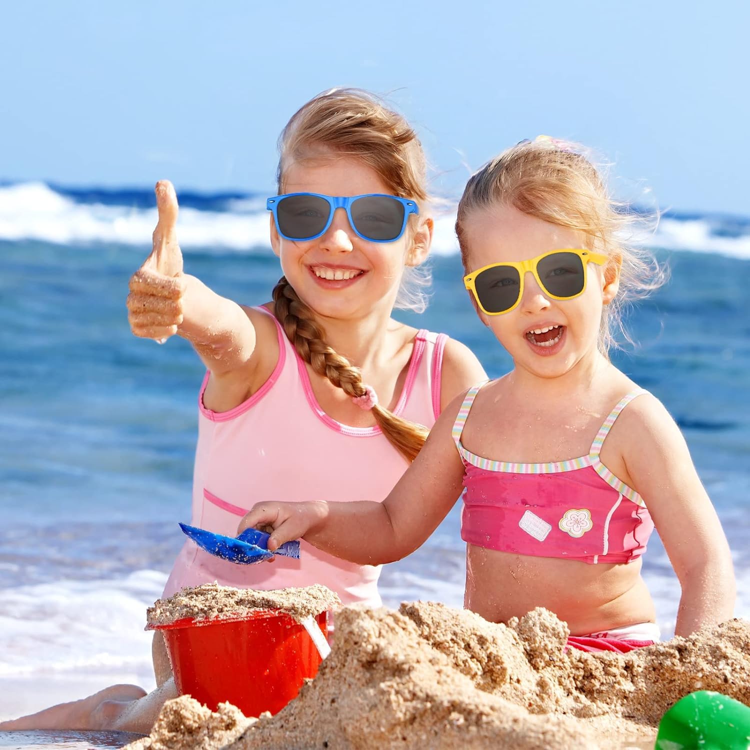 KAHEIGN 24 Pezzi Occhiali da Sole per Bambini Neon, 12 Colori Sfusi Occhiali da Spiaggia con Protezione UV400 per Estate Piscina Festa (13CM x 4CM)