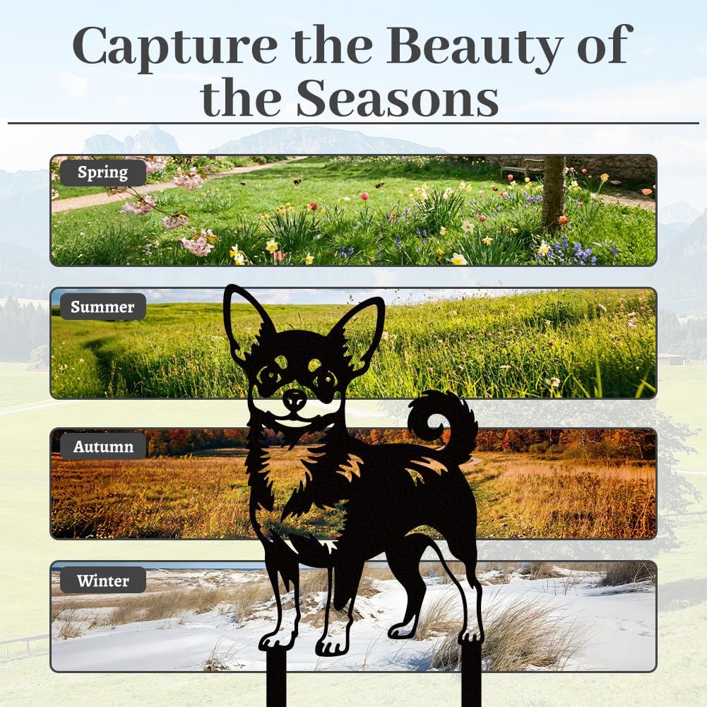 WADORN Chihuahua Dog Metal Decorative Garden Stakes, Unique Dog Metal Outdoor Statues Chihuahua Pet Gifts for Women Men Animal Lovers Gifts Black Animal Yard Art Decorations for Backyard Patio Lawn