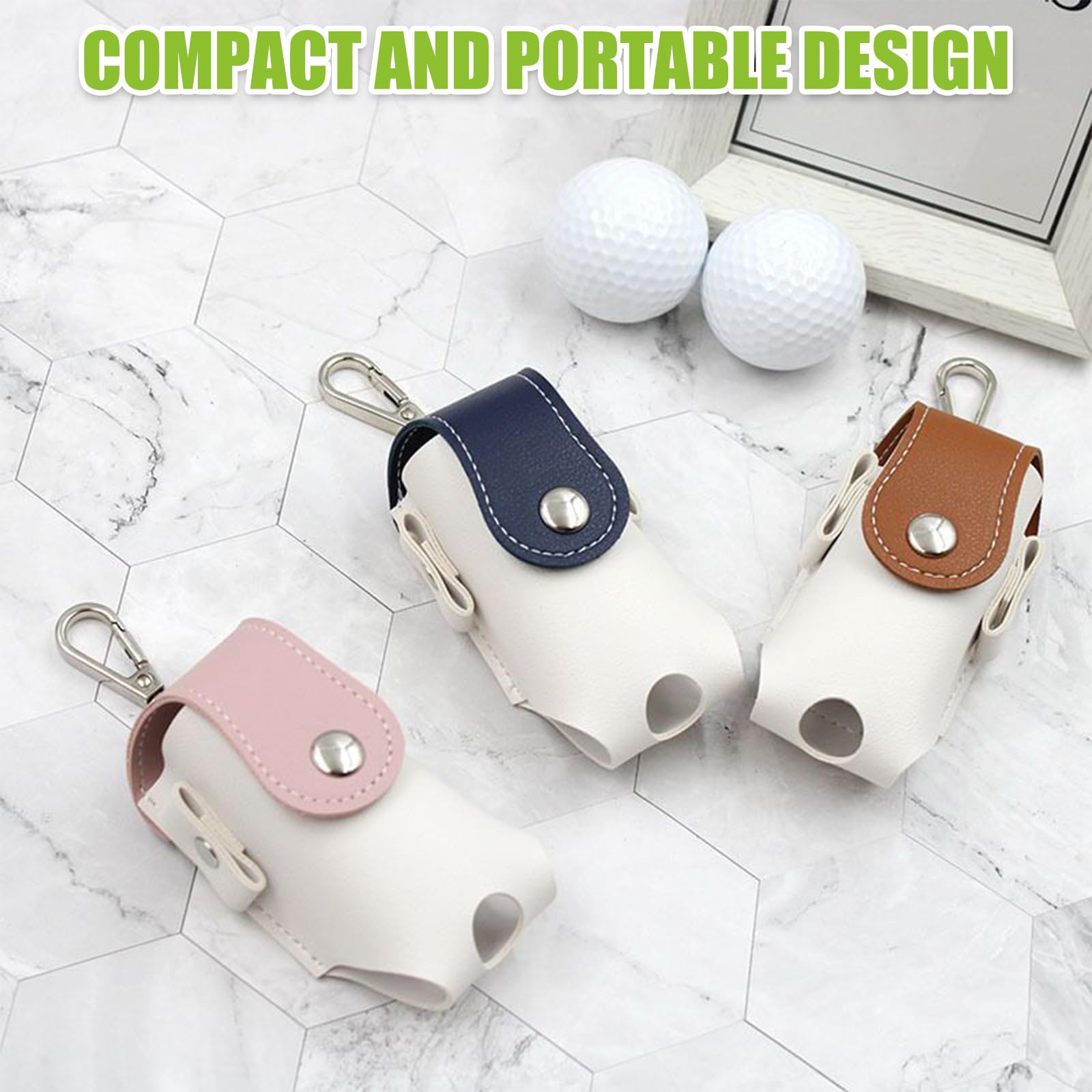 Sac de Golf, Sac de Rangement Balles de Golf, Sac de Rangement Pratique pour Golfeurs, Mini Poche en Cuir en Cuir De Golf, Sac Banane avec Clip, Élégant et Portable, Étanche(Brun)