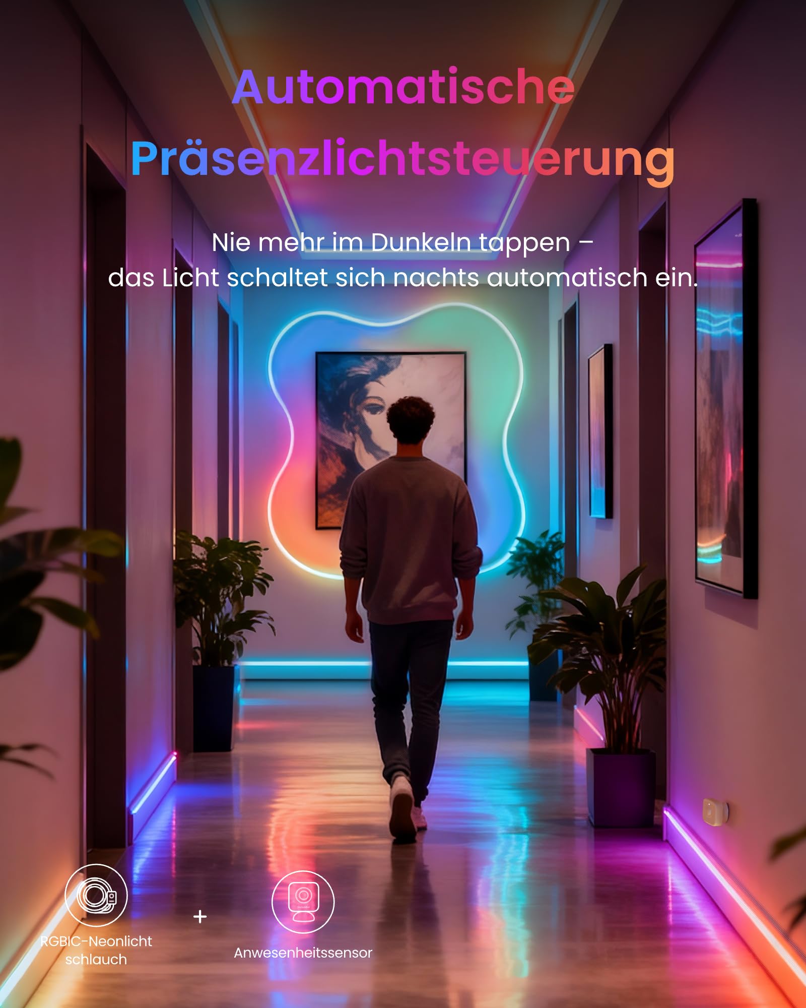 SwitchBot RGBIC Neon Rope Light, 5M Matter Neon LED Strip Kompatibel mit Apple Home, Alexa, Google Home, 16 Millionen Farben, Musik-Synchronisation, Szenenmodi, LED Streifen für Schlafzimmer Deko