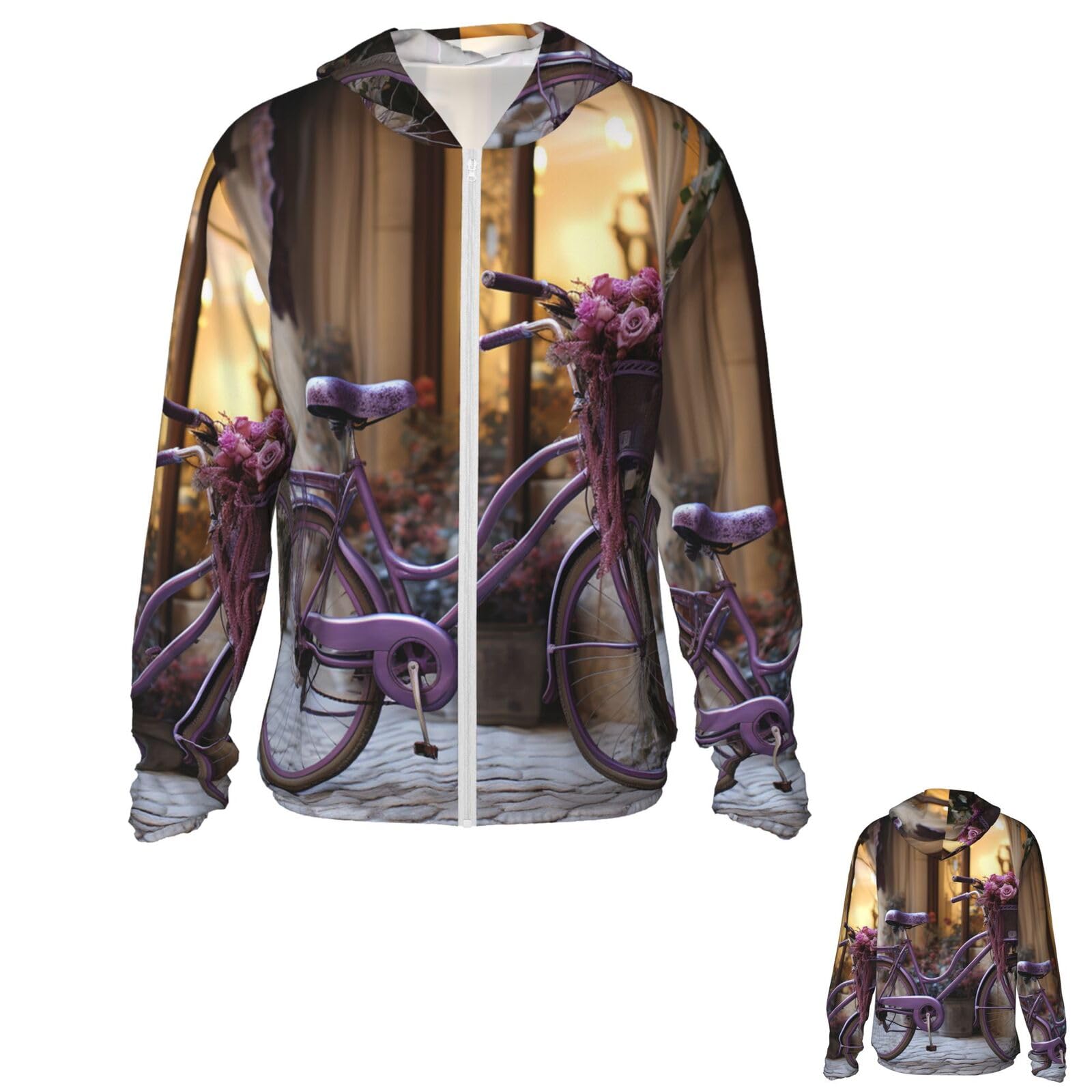 NONHAI Men's Sun Protection Jacket UPF 50+ Full Zipper Long Sleeve UV Hoodie Shirt Purple Bike by Women's Outdoor Jacket