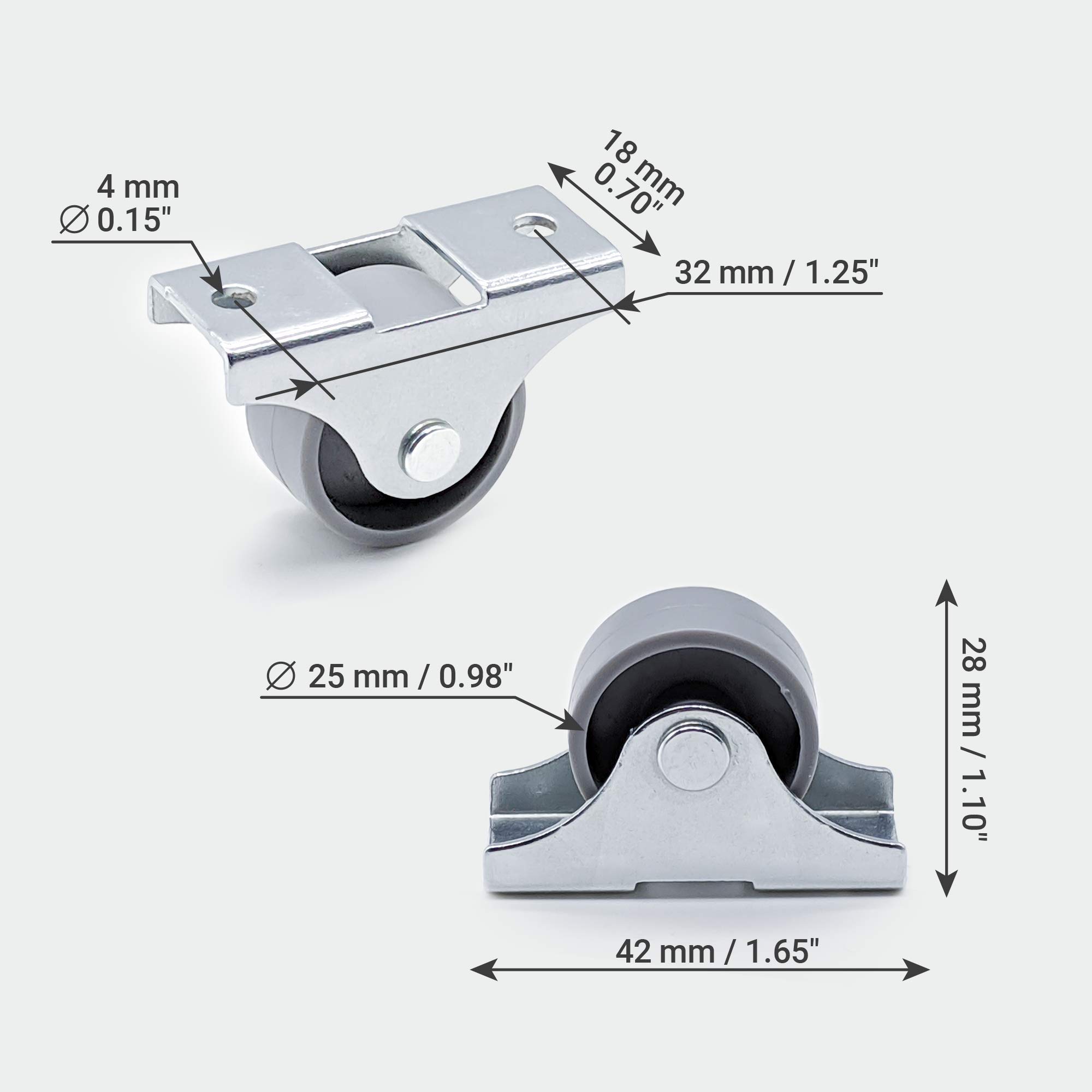 Ruedas de plástico 25 mm con montaje - Paquete de 20 unidades
