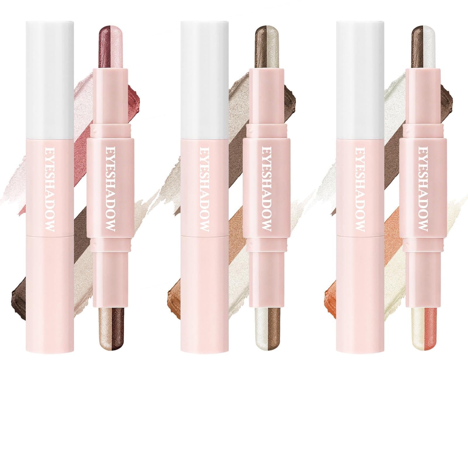 3Pcs Dual-Ended 2 Color Eyeshadow Stick, Dual Color Gradient Eye Shadow Set 3 colors