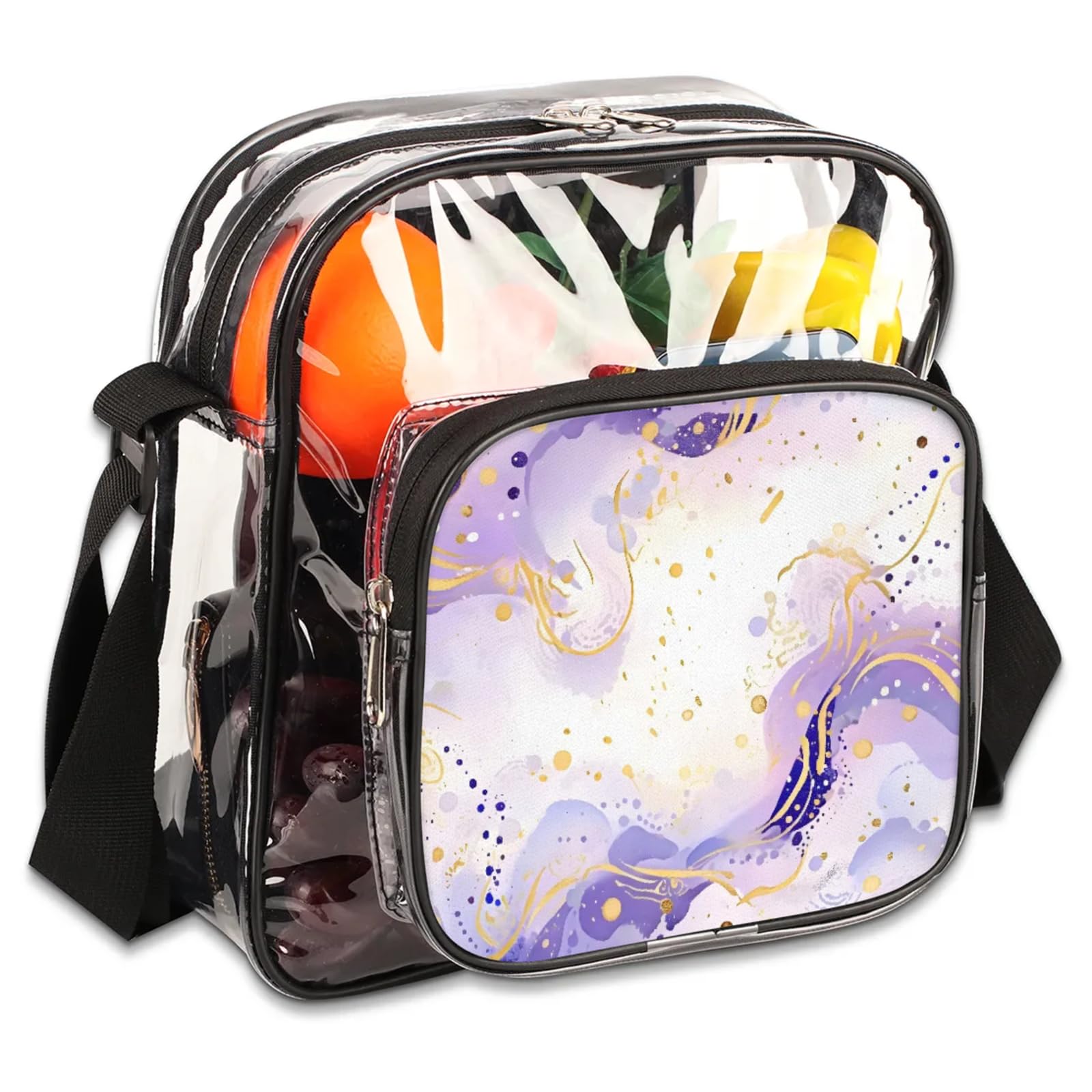 Clear Crossbody Bag Stadium Approved Abstract Art Transparent Bag for Festivals, Sports Events, Concerts,Beach Bag for Women Men Luxury Clear Purse with Front Pocket Messenger Bag