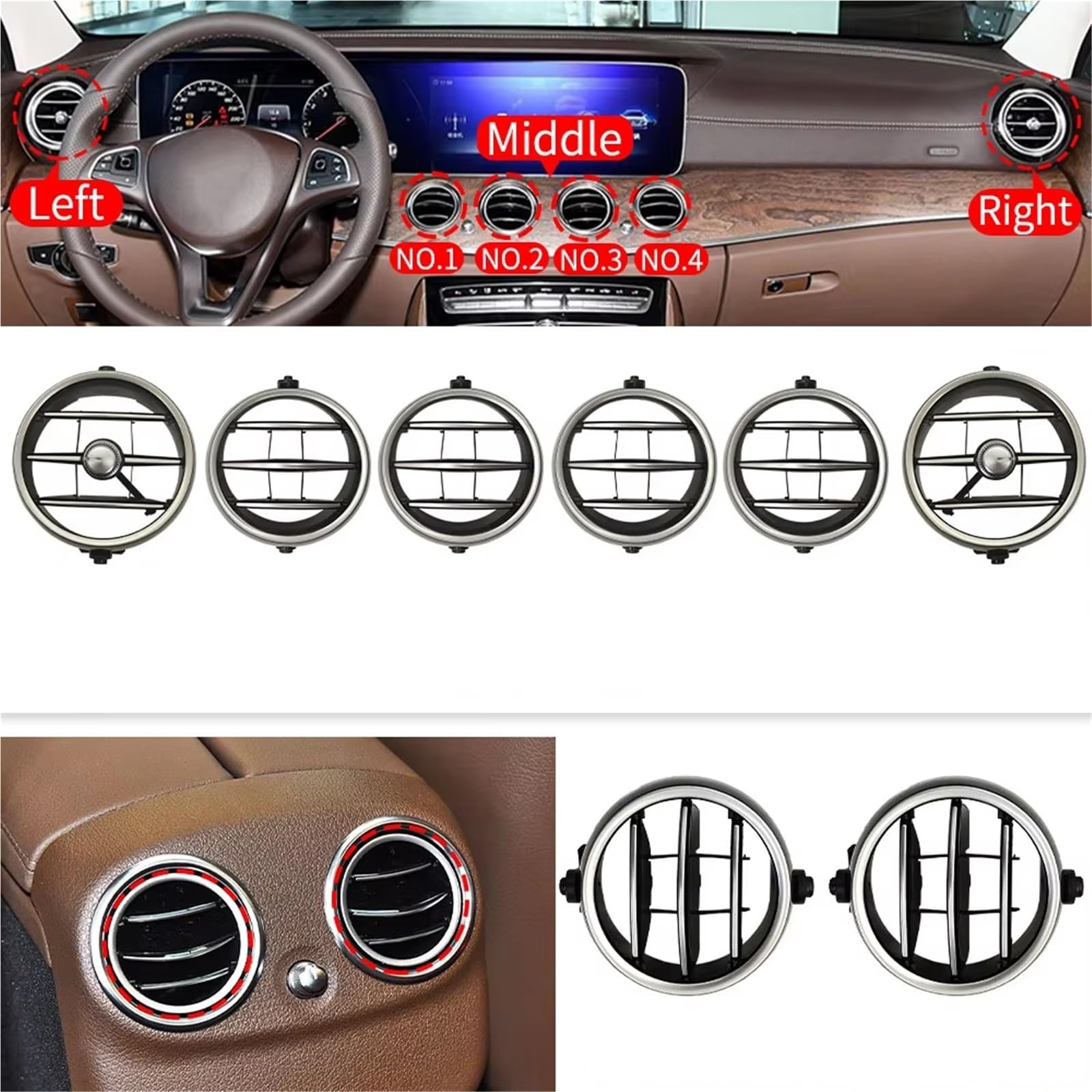 Compatible Con Benz Para Clase E W213 E350 2015 2016 2017 2018 2019 2020 2021 2022 2023 Cubierta De Salida Rejilla Ventilación Aire Acondicionado Coche