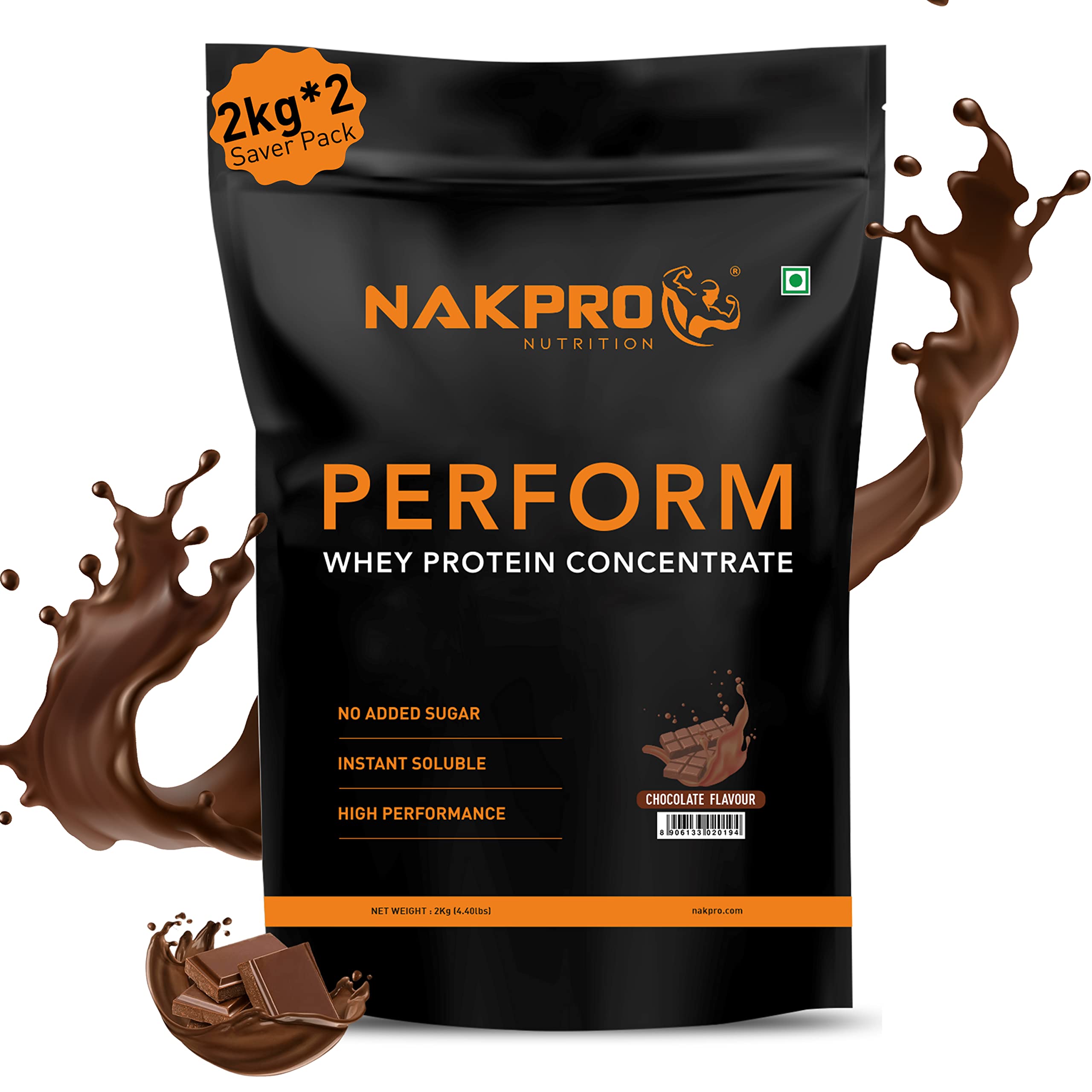 NAKPRO NUTRITION Perform Whey Protein Concentrate | 4kg Chocolate | 24g Protein, Trustified Certified