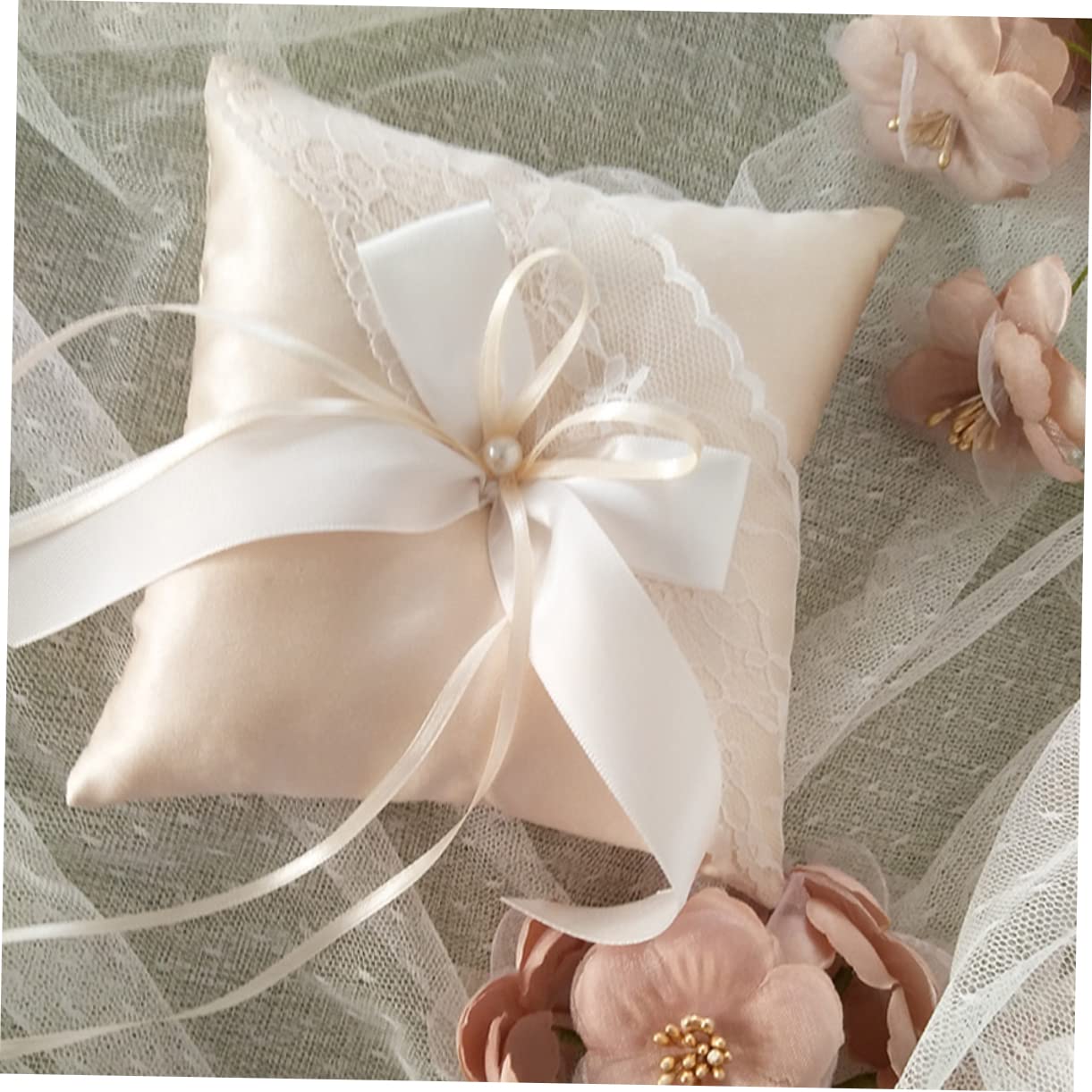 Cabilock Wedding Pillow with and Ribbons Elegant Engagement Proposal Cushion for Bride for Wedding Ceremony Decor and Flower Girl Carrying