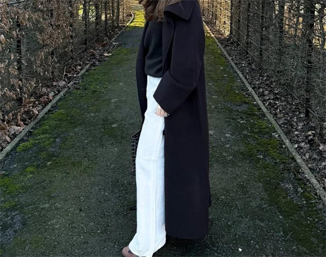 Abrigo largo de lana para mujer, con cinturón, cuello alto, manga larga, para oficina, otoño e invierno