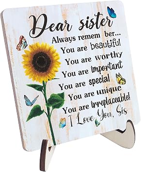 Sister Gifts from Sister, Birthday Gifts for Sister from Brother, Gift Sister Desk Wood Sign Keepsake, Sister-in-Law Birthday Gift, Dear Sister Gift Mothers Day Christmas Table Plaque