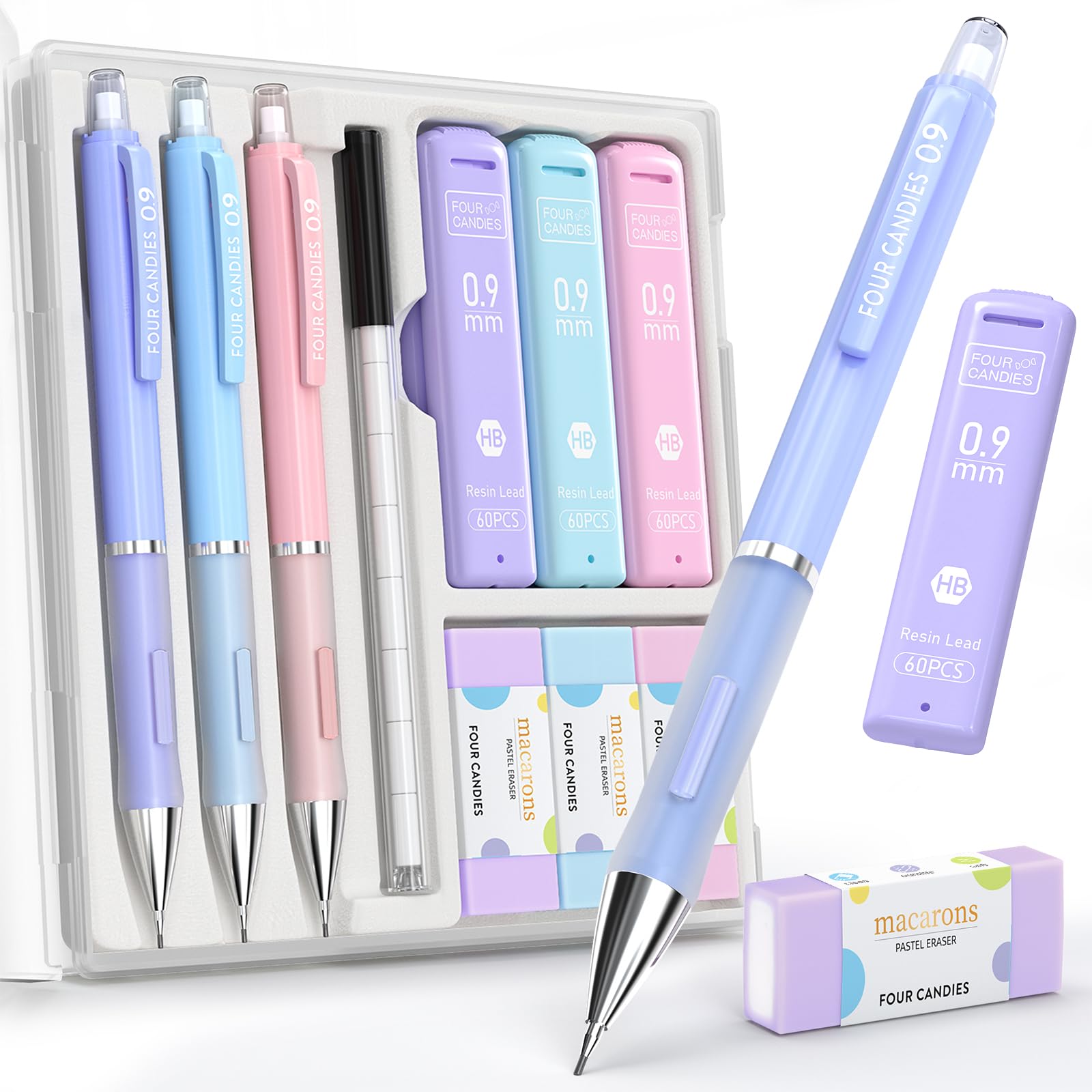 文房具・ステーショナリー emiemi Amazon.com : Four Candies Cute Pastel Mechanical Pencil Set, 0.9mm