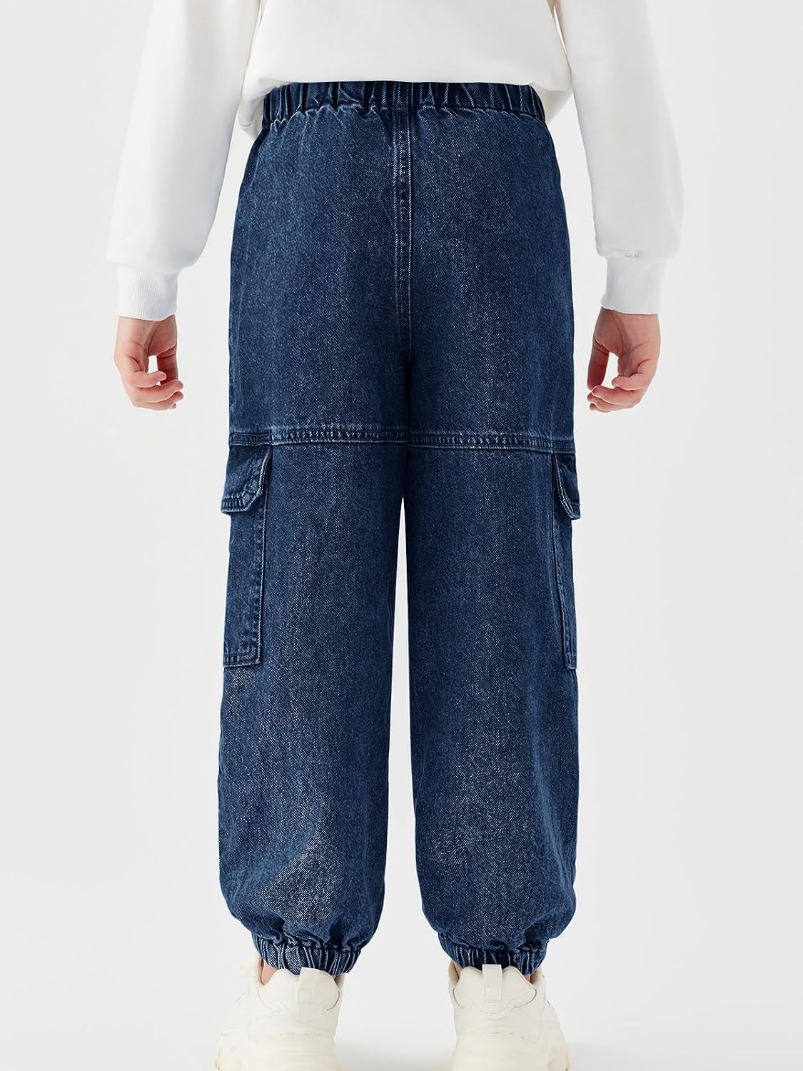 Haloumoning Boys Cargo Jeans Kids Elastic Waist Jogger Denim Pants Casual Trousers with Pockets 4-14 Years