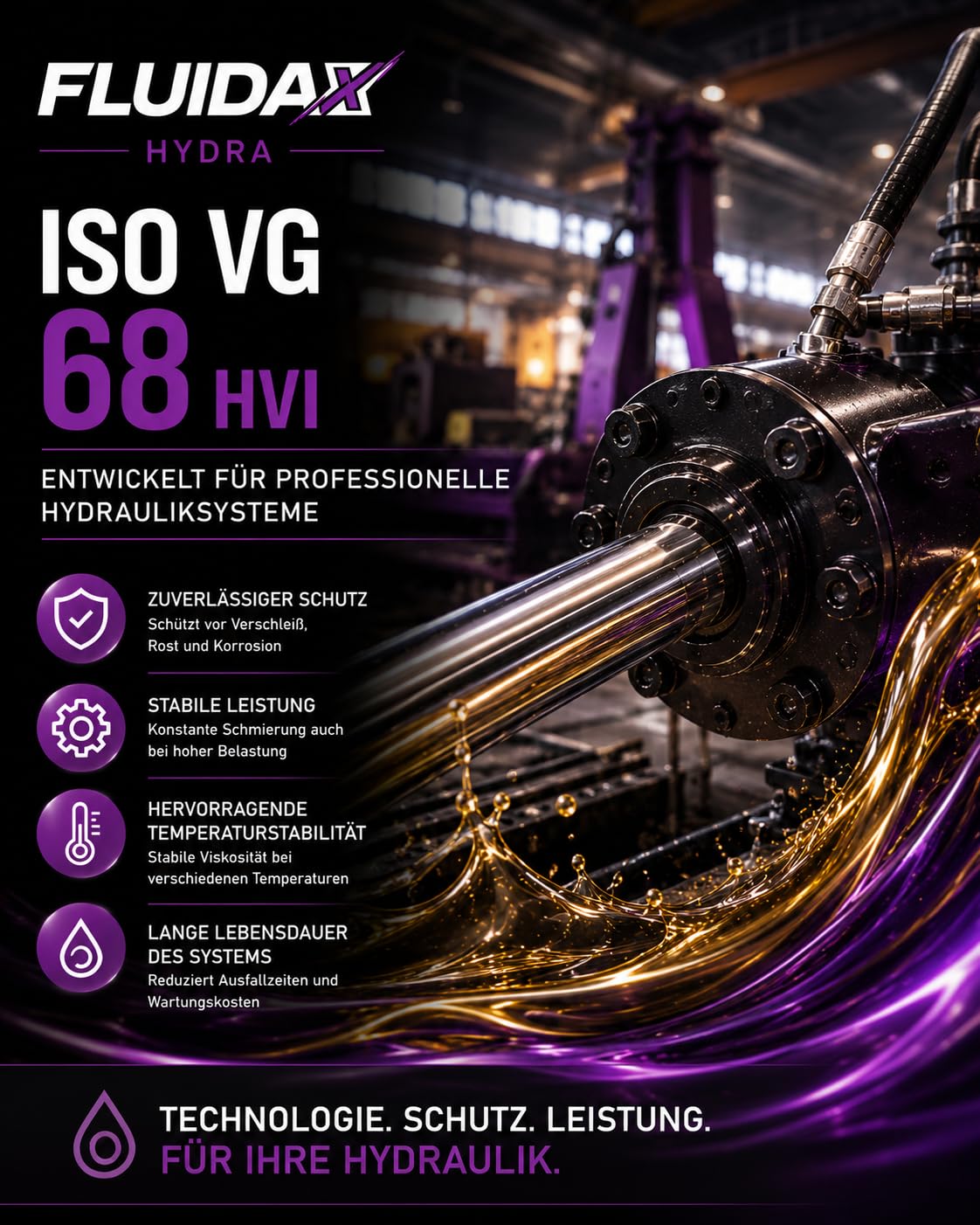 Hydrauliköl ISO VG 68 HVI 5L – Hoher Viskositätsindex – Verschleißschutz und Korrosionsschutz – Für Hydraulikanlagen, Baumaschinen, Landmaschinen und Industriemaschinen