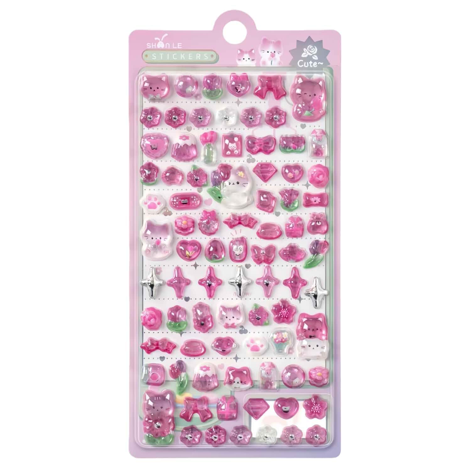 3D Puffy Stickers, Kawaii Resin Decorative Stickers for Phone Case, Notebook, Scrapbooking (Mini Pink Cat) Aesthetic, Anime, Cartoon
