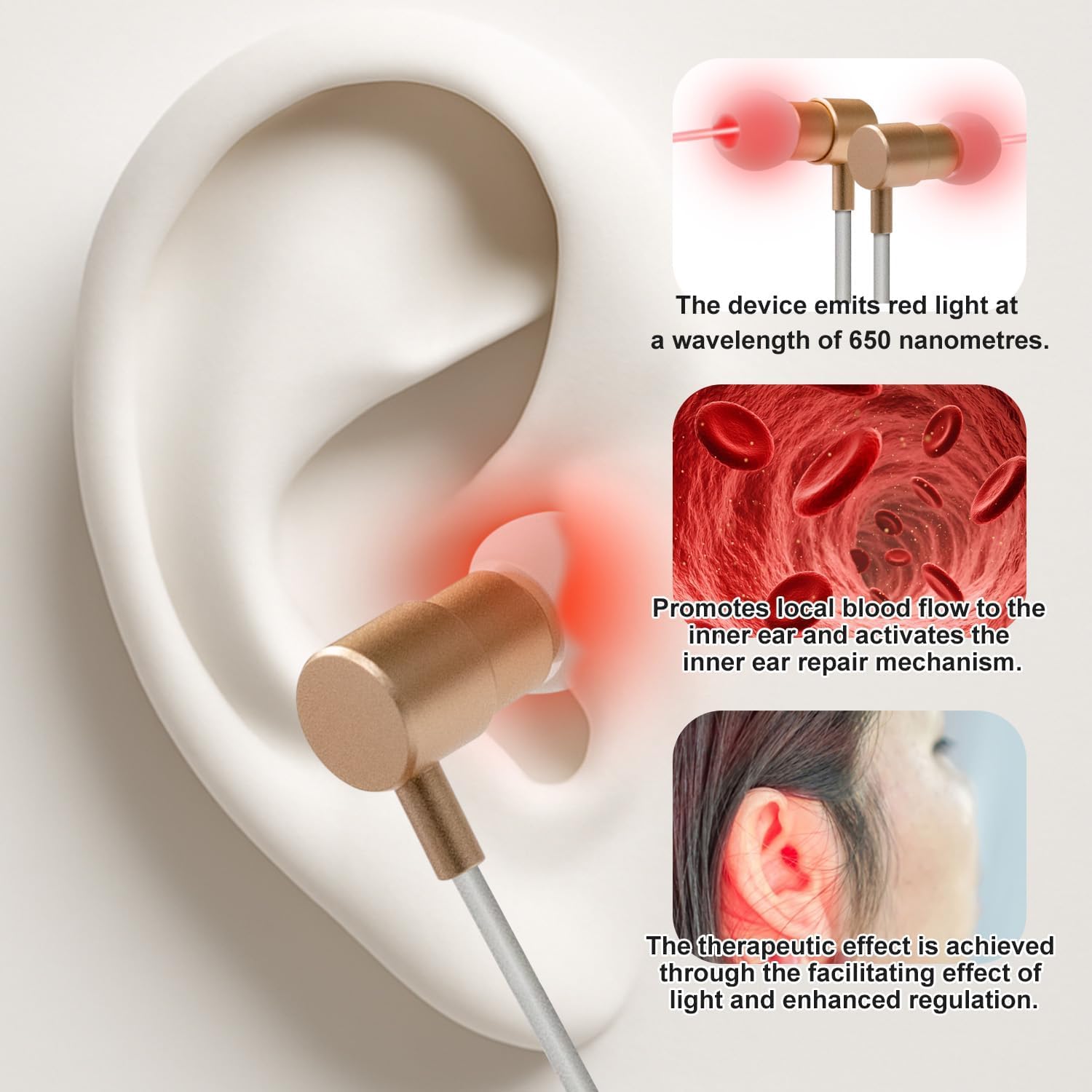 Red Light Therapy for Ears, USB Red Light Therapy for Ears, 650NM Red Light Ear Therapy Device with Nose Replacement Silicone Head, 2-in-1 - Image 6
