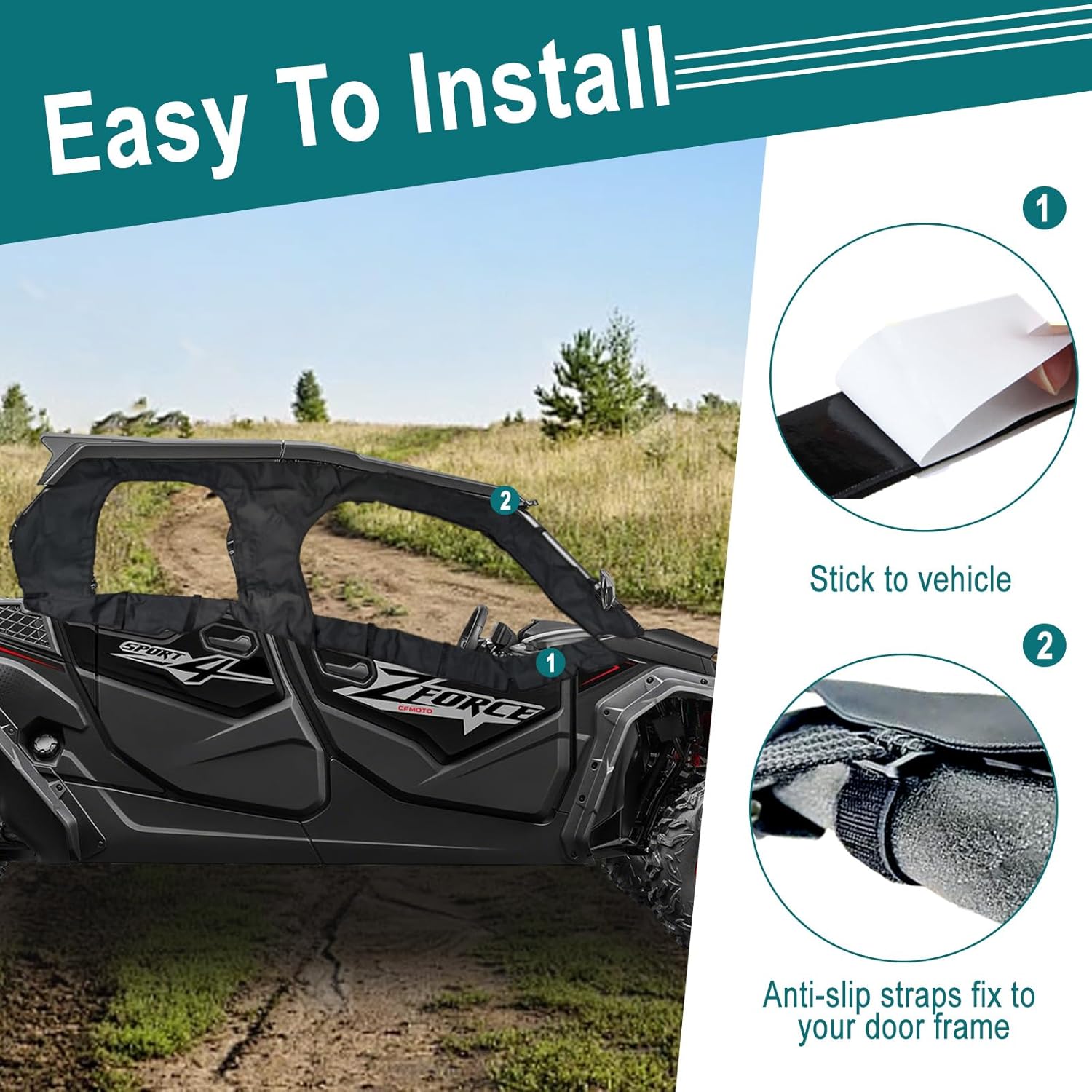 QYMOTO ZForce 950 Upper Doors with Zipper Window,Double-layer Oxford Cloth All Weather Quick Installation Soft Cab Enclosure Compatible with 2024+ CFMOTO ZForce 950 Sport 4(Left and Right Door)