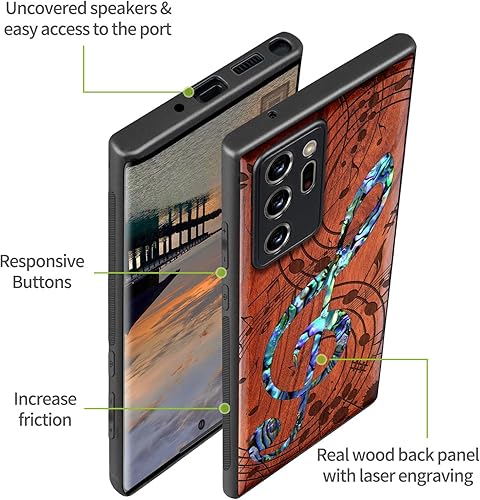 Miniatura 6 de Carveit Funda de madera de diseñador para Samsung Galaxy Note20 Ultra (grabado de madera e incrustaciones de carcasa) compatible con cargadores