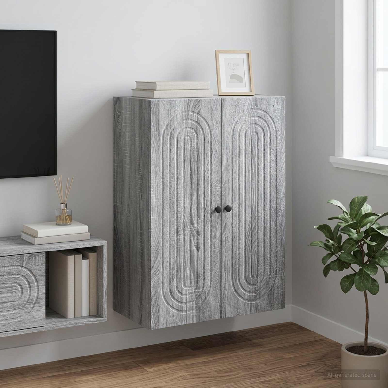 Armadio portaoggetti da parete, in legno Sonoma, 66 x 34,5 x 90 cm, 2 ante, 2 ripiani, per ufficio, corridoio, cantina, garage, officina, ordine