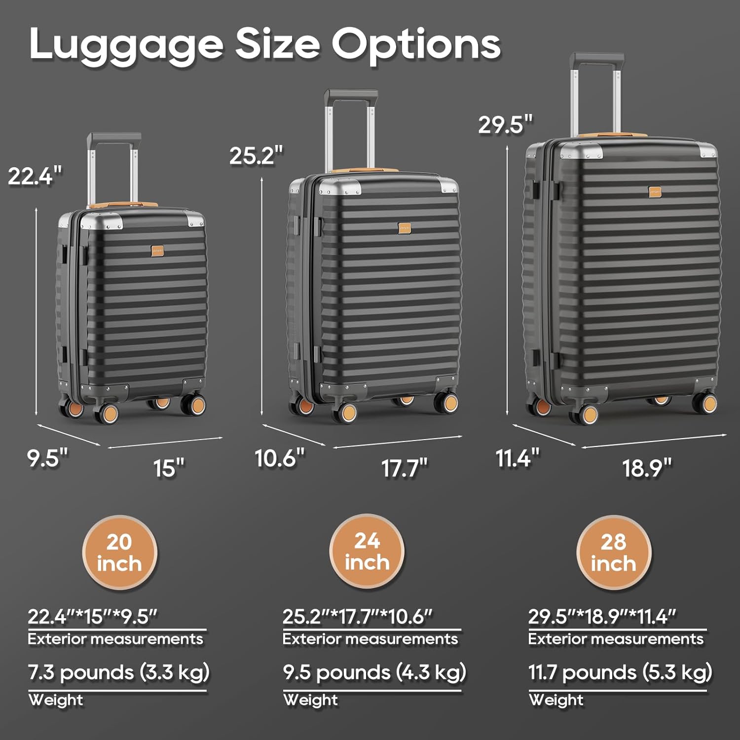 Joyway Hard Shell Luggage Sets 3 Pieces with Spinner Wheels, Lightweight Suitcase Set with Tsa Lock and Corner Protectors, Suitable for Travel Women and Men (Gray, 20''/24''/28'')