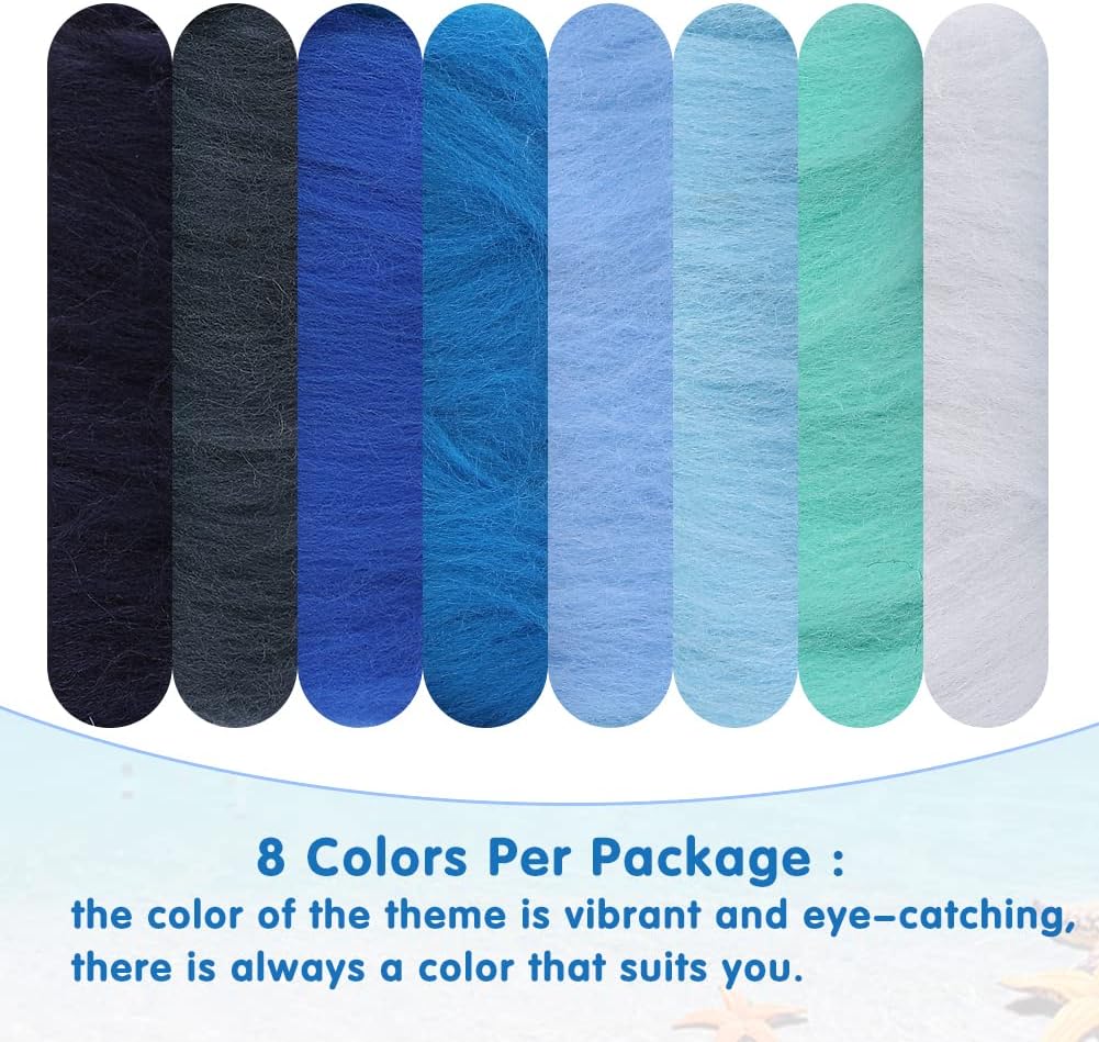 Wonvoc Needle Felting Wool 80 g, 8 Colors Nature Wool Roving for Needle Felting, for DIY Craft Materials and Felting Wool Craftsmen, 10g/Color, Blue