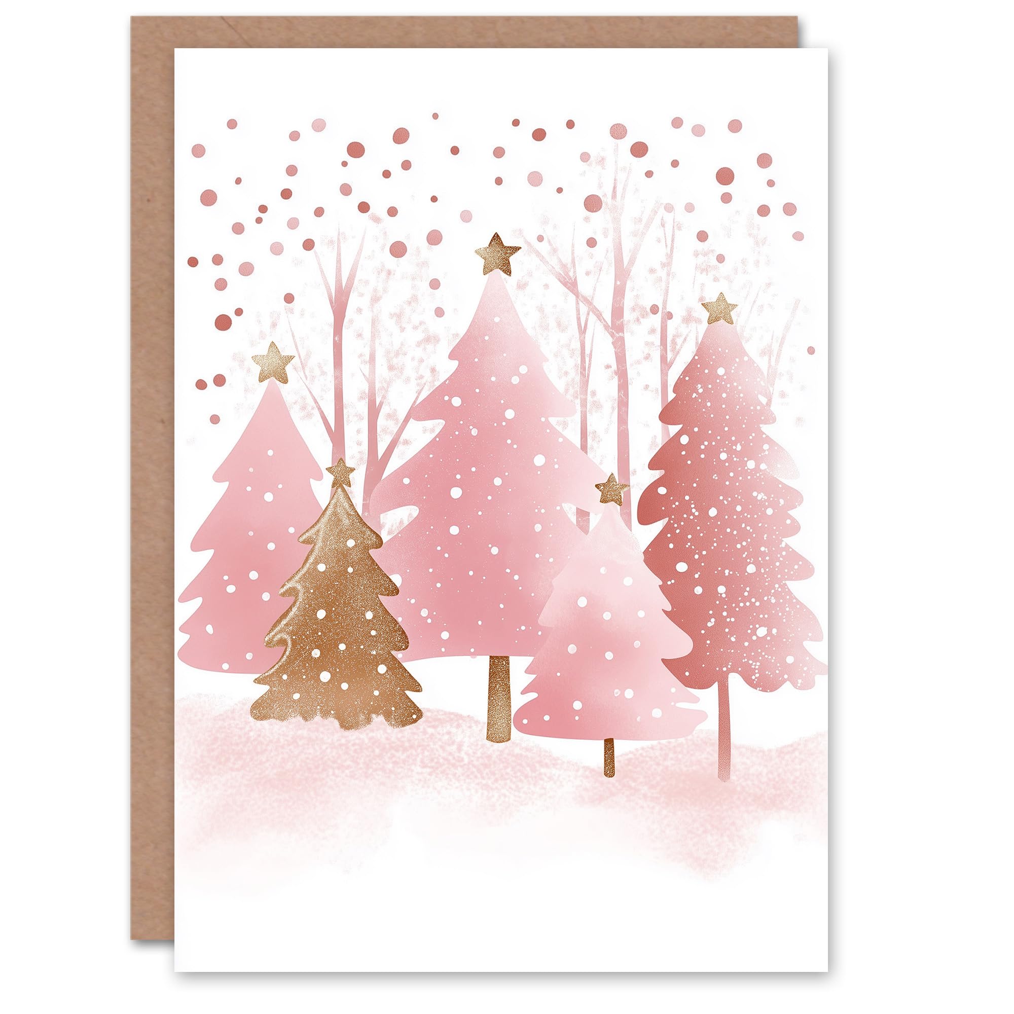 Pink Gold Decorated Tree Winter Watercolour Christmas Greeting Card