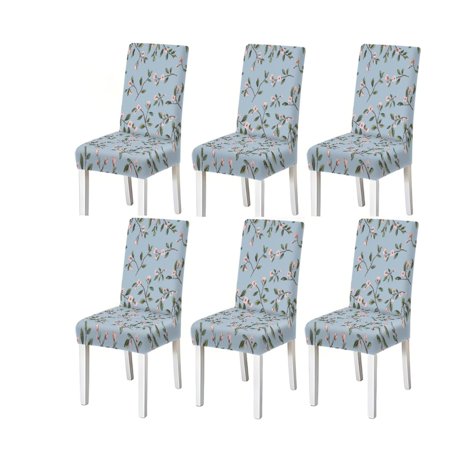 KXUAUV Light Blue Pink Blossom Branch Dining Chair Covers Set Of 2/4/6, Stretch Slipcovers For Kitchen Dining Room Seat Protectors for Restaurant Hotel Party(6PCSChair cover)