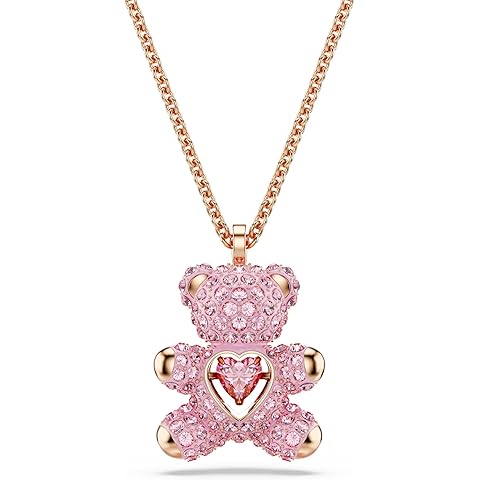 Swarovski Teddy Bear Pendant Necklace, Pink Crystals, Rose Gold-Tone Finish