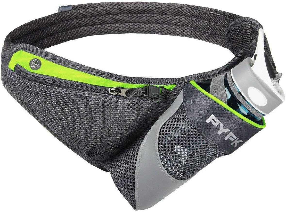 PYFK Running Belt Hydration Waist Pack with Water Bottle Holder for Men Women Waist Pouch Fanny Bag Reflective (Green)