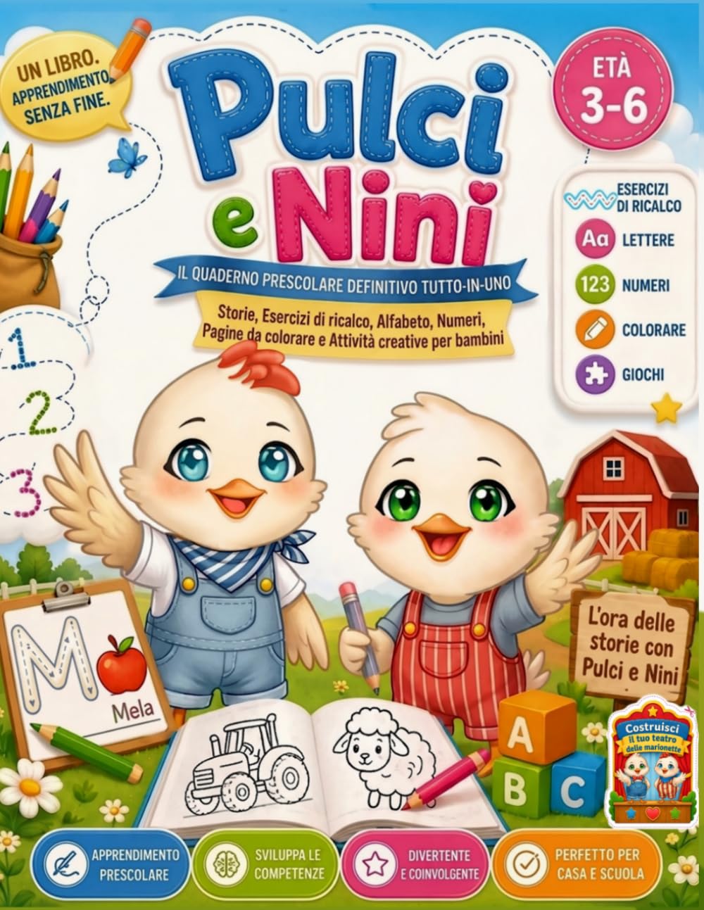 Pulci e Nini – Il Quaderno prescolare definitivo Tutto in Uno: Storie, Pregrafismo, Alfabeto, Numeri, Pagine da Colorare e Attività Creative per ... Fine, Prescrittura e Preparazione alla Scuola
