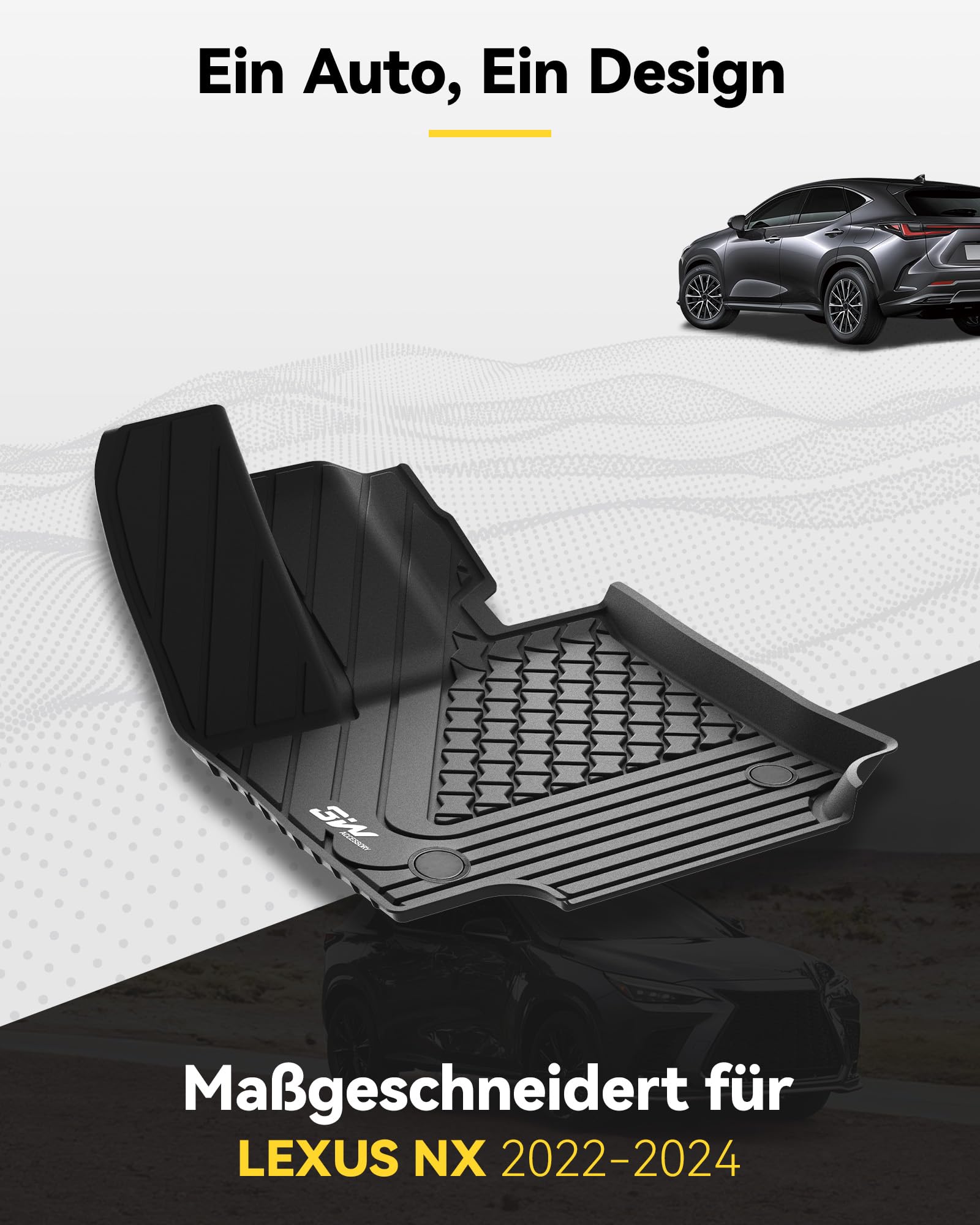 3W Fußmatten für Lexus NX 2022-2026 | TPE Thorex™ Allwetter | 3D Maßgeschneiderte Passform | Hundefreundlich Auto Zubehör | Wasserdicht & Kratzfest | Antirutsch