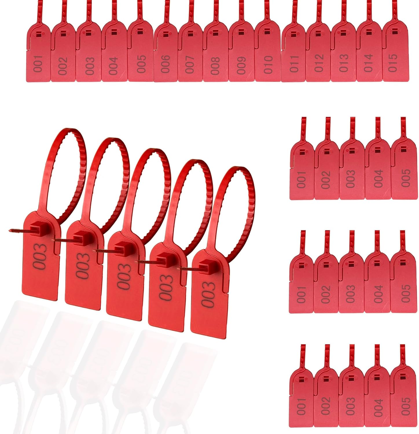 Plastic Tamper Seals, Numbered Security Seals Zip Ties, Pull Tight Padlock Safety Self-Locking, 230mm Length, for Luggage, Bags, Shoes, Shipping (1000, Red)